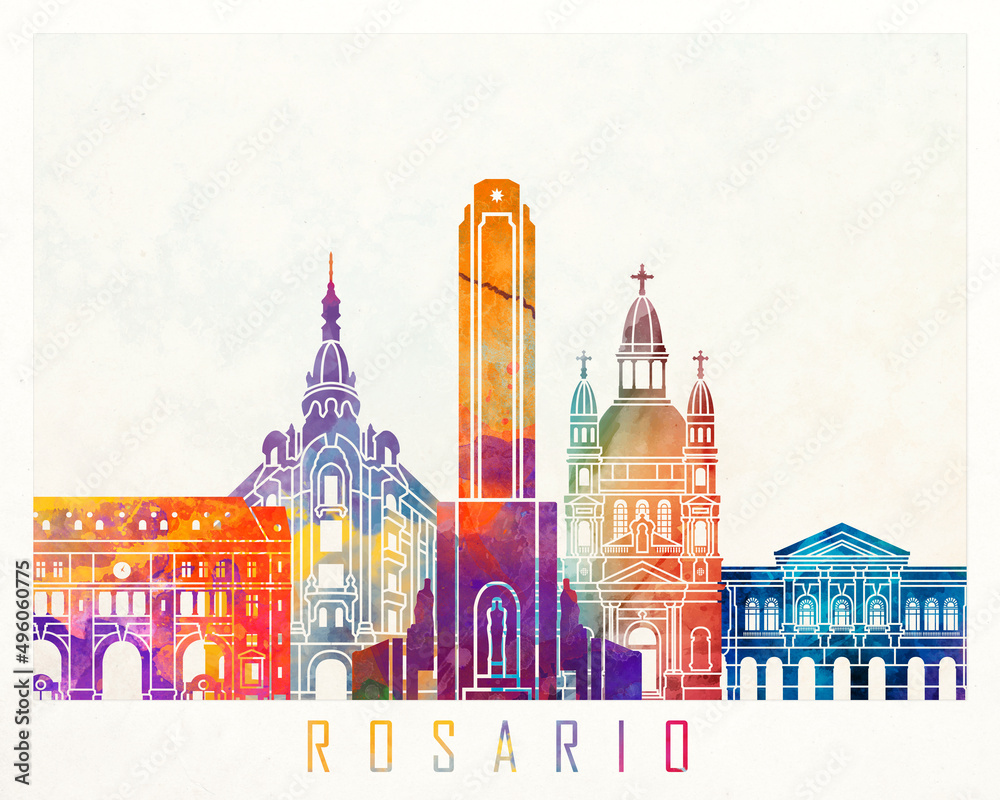 Rosario landmarks watercolor poster