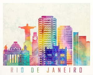 Fotobehang Aquarelschilderij wolkenkrabber  Rio de Janeiro bezienswaardigheden in aquarel  © Paulrommer