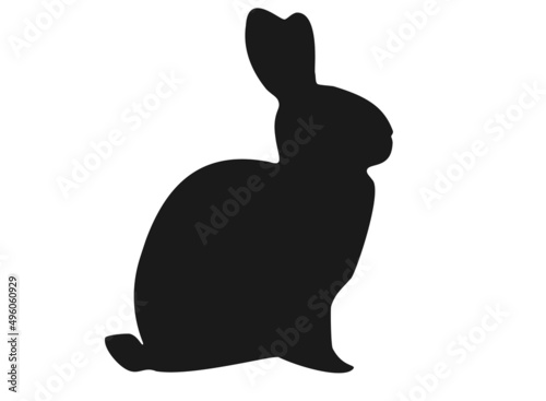Black rabbit silhouette isolated on white background, side view. Drawn wild hare shadow contour logo, vector eps 10