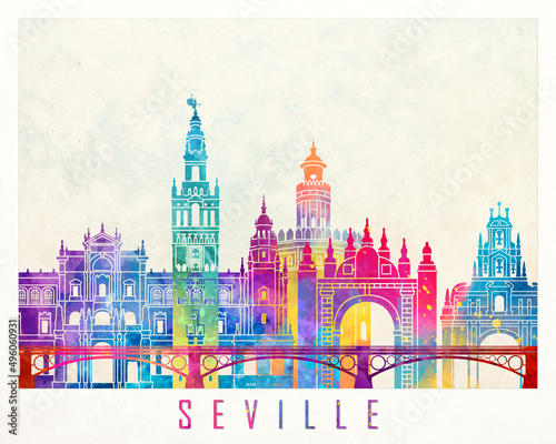 Seville landmarks watercolor poster