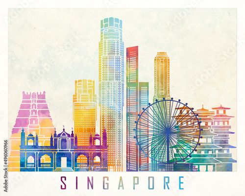Canvas Print Singapore  landmarks watercolor poster