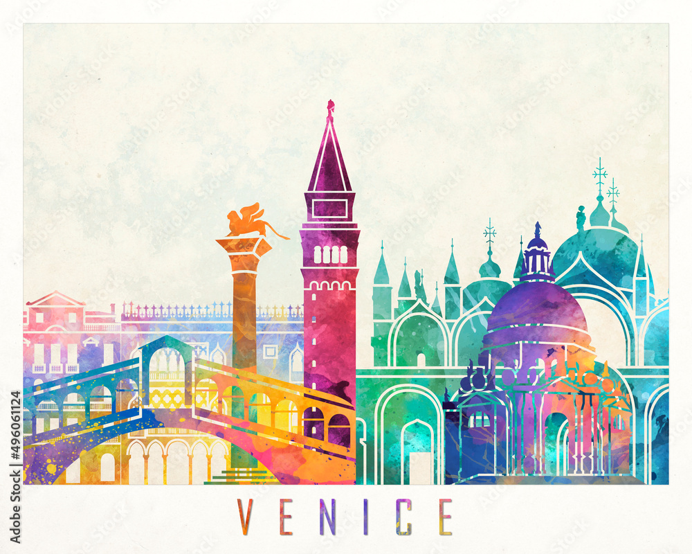 Venice landmarks watercolor poster