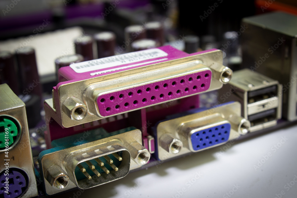 LPT port. PC parallel port interface. Peripheral communication of ...