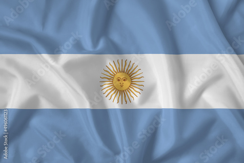 Argentina flag with fabric texture. Close up shot, background