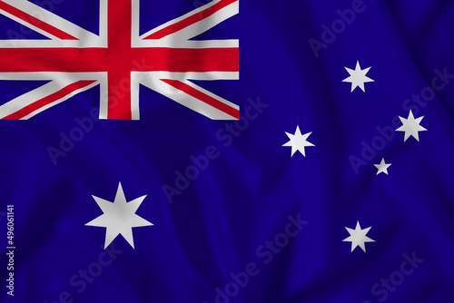 Australia flag with fabric texture. Close up shot, background © Botygin
