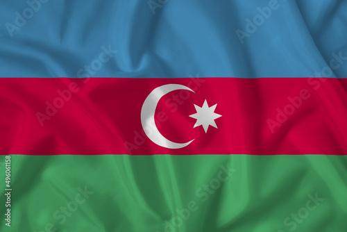 Azerbaijan flag with fabric texture. Close up shot, background