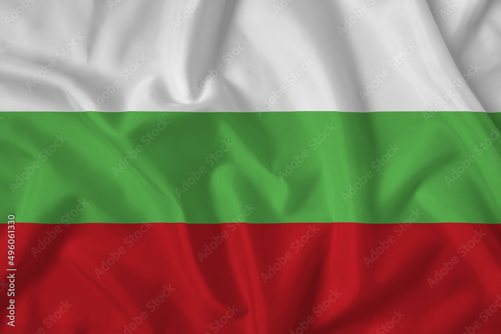 Bulgaria flag with fabric texture. Close up shot, background