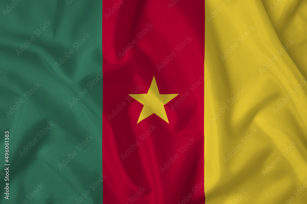 Cameroon flag with fabric texture. Close up shot, background Cameroon flag with fabric texture. Close up shot, background