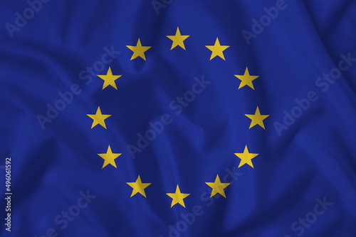 European Union flag with fabric texture. Close up shot, background