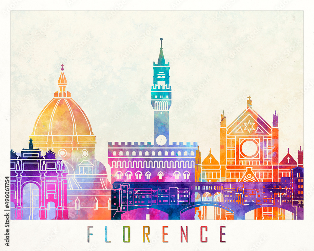 Florence landmarks watercolor poster