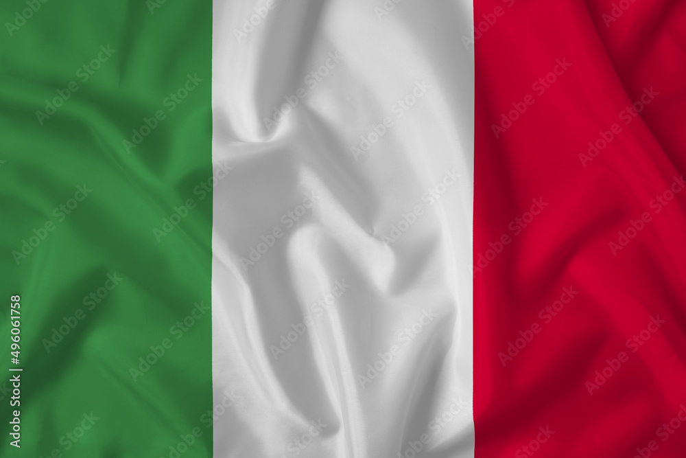 Italy flag with fabric texture. Close up shot, background