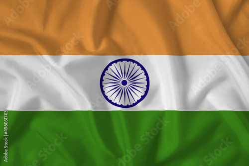 India flag with fabric texture. Close up shot, background