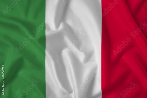 Italy flag with fabric texture. Close up shot, background