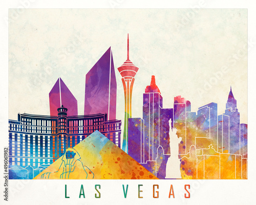 Las Vegas landmarks watercolor poster