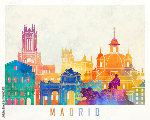Madrid landmarks watercolor poster
