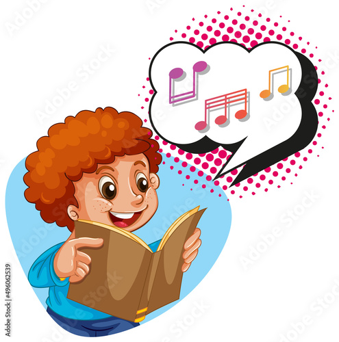 Speech bubble with boy reading