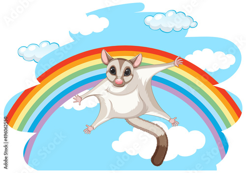 Sugar glider flying in the sky