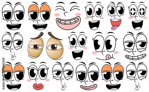 Set of facial expression on white background