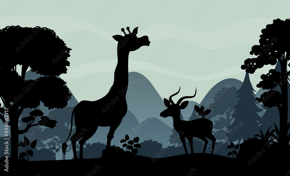 Fototapeta premium Silhouette shadow of forest scene