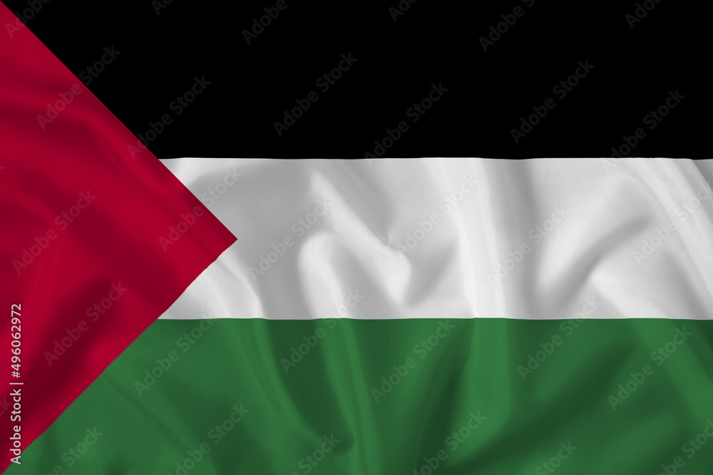 Fototapeta premium Palestine flag with fabric texture. Close up shot, background