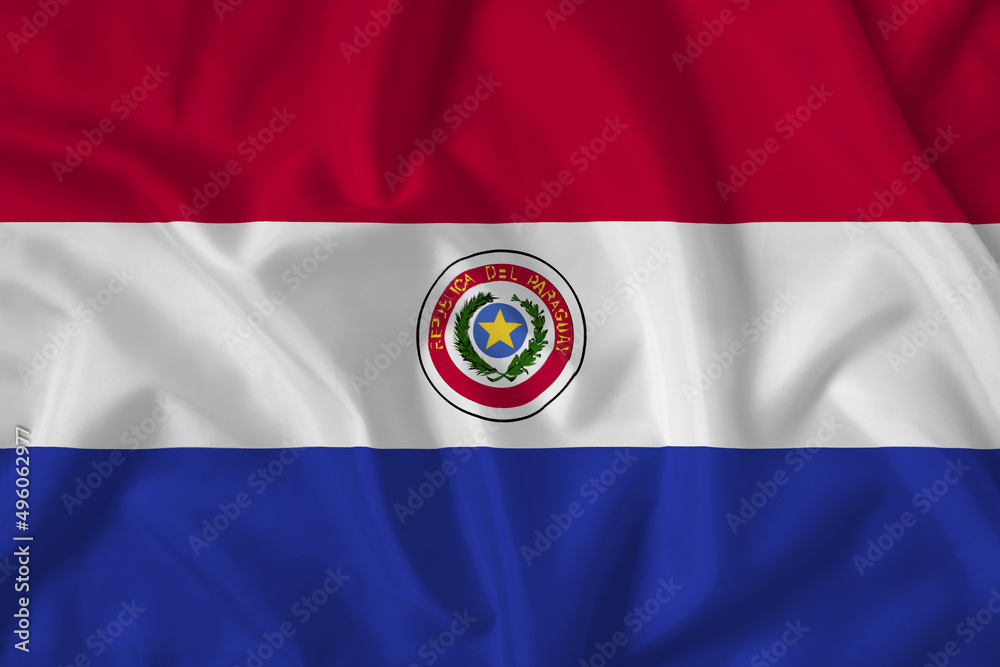 Paraguay flag with fabric texture. Close up shot, background Paraguay flag with fabric texture. Close up shot, background