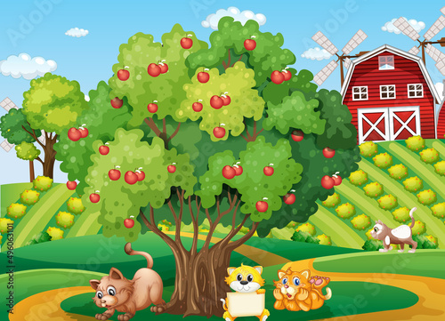 Set of different domestic animals in farm