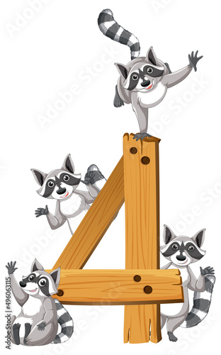 Four raccoons attached to number four