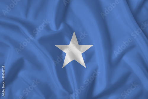 Somalia flag with fabric texture. Close up shot, background