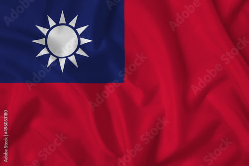 Taiwan flag with fabric texture. Close up shot, background
