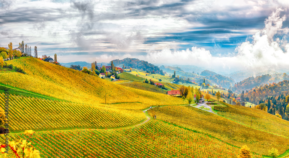 Stunning vineyards landscape in South Styria near Gamlitz.