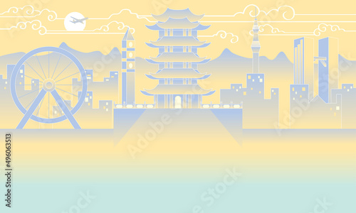 Vector of modern city scene. With soft pastel color mode.