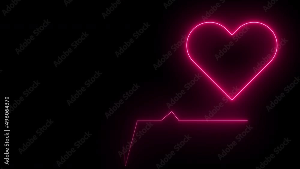Moving electrocardiogram ECG pink neon light stroke with heart shape loop graphic animation Moving electrocardiogram ECG pink neon light stroke with heart shape loop graphic animation