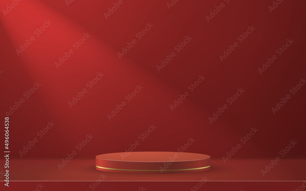 Obraz premium 3d realistic podium or pedestal on red luxury background.