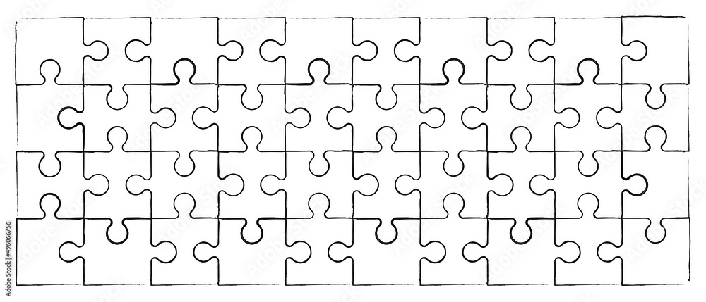 jigsaw puzzle pieces connection line pattern. Puzzle pieces icon or  pictogram. Cartoon vector outline. Autism awareness logo or symbol. Dubbele  platte puzzels. Teamwork concept. Mosic sign. Game print Stock Vector |  Adobe