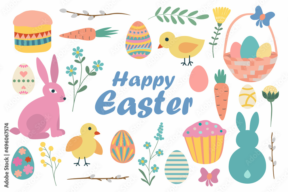 Happy Easter Vector Illustration Set