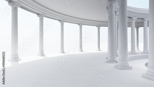 Classic semicircular interior with columns 3d render