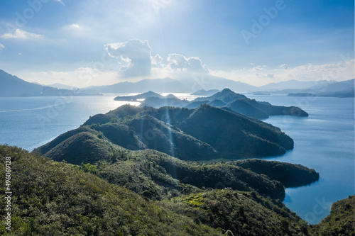 Mountains landscape of Plover Cove Reservoir, Hong Kong. photo