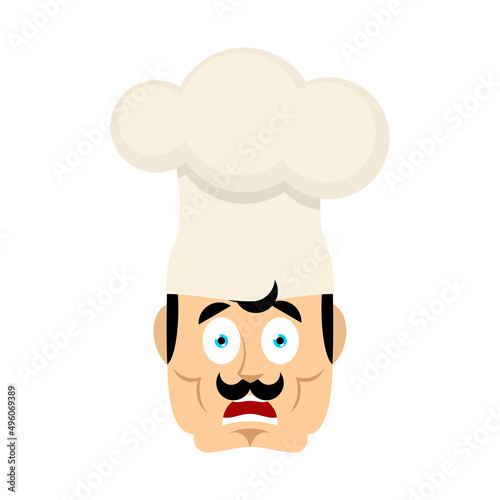 Chef scared OMG emoji. Cook Oh my God emotions avatar. kitchener Vector illustration