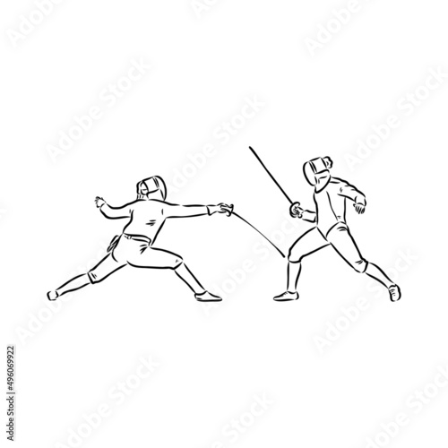Fencing competition brush sketch drawing fencing vector