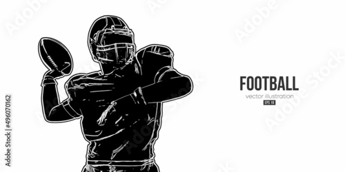 Abstract silhouette of a NFL american football player man in action isolated white background. Vector illustration