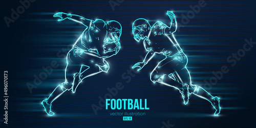 Abstract silhouette of a NFL american football player man in action isolated blue background. Vector illustration