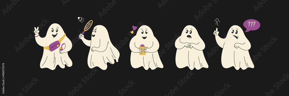 The ghost is doing his household chores. A set of characters in different poses for use in design The ghost is doing his household chores. A set of characters in different poses for use in design