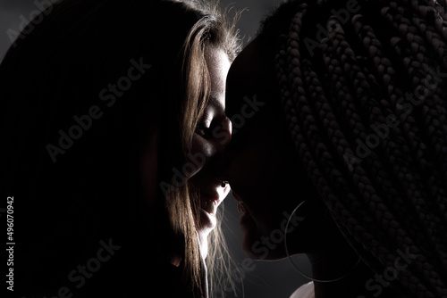 Two girls kissing. lgbt couple.
