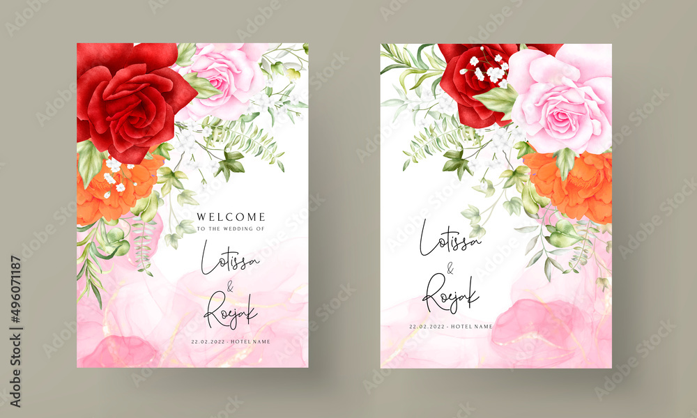 beautiful watercolor hand drawing floral wedding invitation card