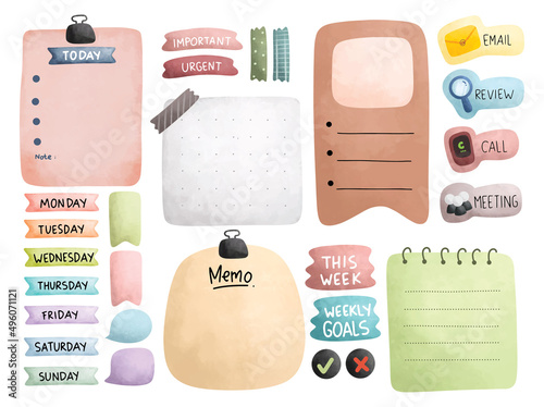Office planner and journal in water color style vector illustration