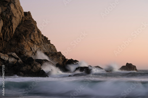 Pfeiffer Beach with crashing wave in long exposure