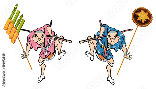 串揚げ持って踊る人