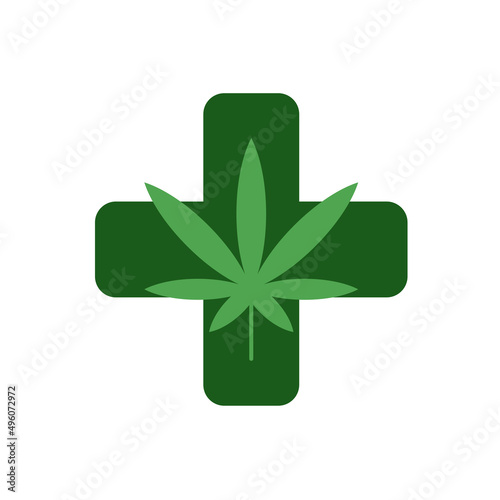 Medical marijuana leaf anf green cross vector icon
