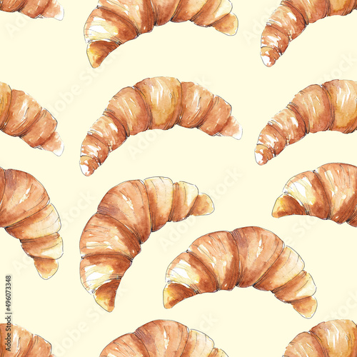 hand drawn watercolor sketch croissant on white