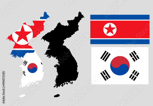north and south korea map flag icon set photo